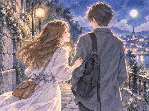 追っていた人に追いつき安堵する人物