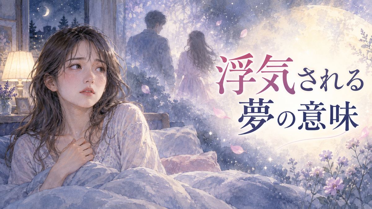 夜の部屋で不安そうに目覚めた女性と、夢の中で離れていく恋人の淡いイメージ