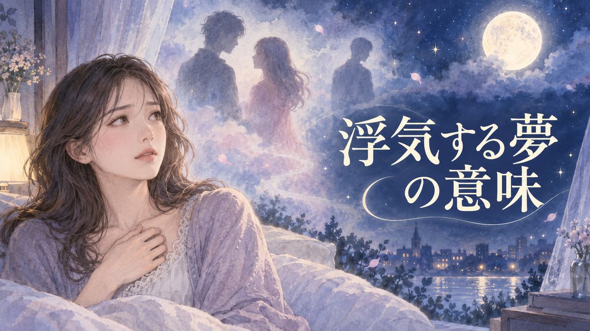 夜の窓辺で夢を思い返す女性と、離れて立つ男女の淡い夢の人影