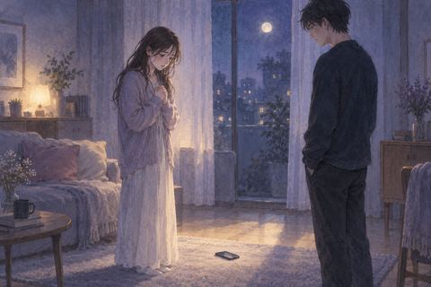 秘密が知られたあと恋人に向き合う女性の夢の場面