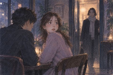 二人でいるところを第三者に見られて驚く女性の夢の場面
