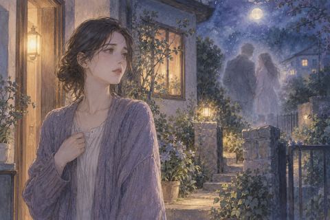 父親の遠い人影を見つめる女性の夢の場面