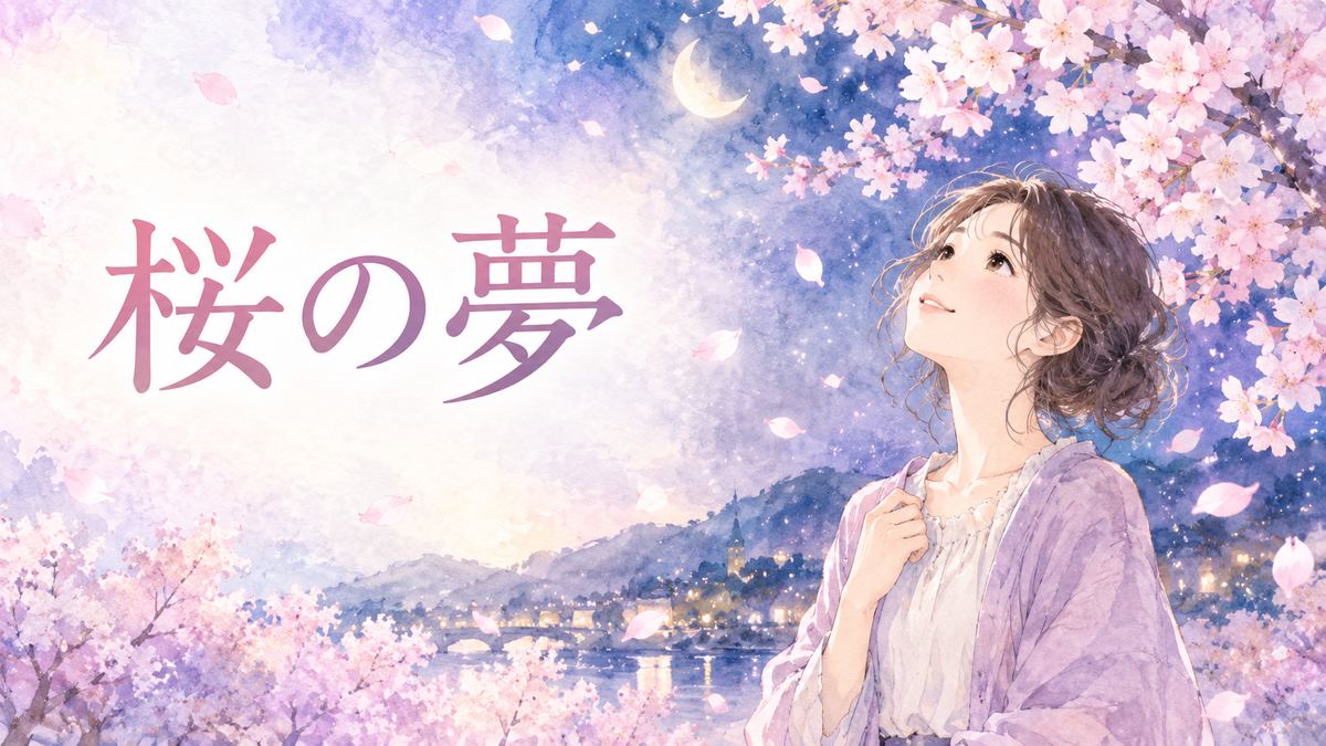 満開の桜を見上げる穏やかな大人の女性