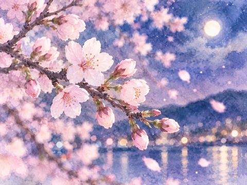 つぼみの間から桜が咲き始める枝