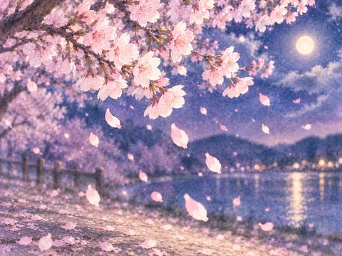 静かに花びらを落とす桜の枝