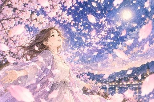 風に舞い上がるたくさんの桜の花びら
