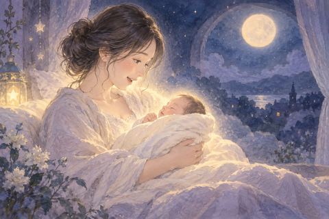 穏やかな表情で痛みを感じず赤ちゃんを迎える夢の中の女性