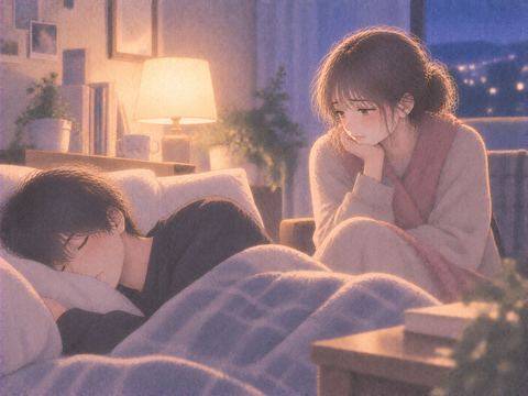 休んでいる幼馴染を心配して見守る人物