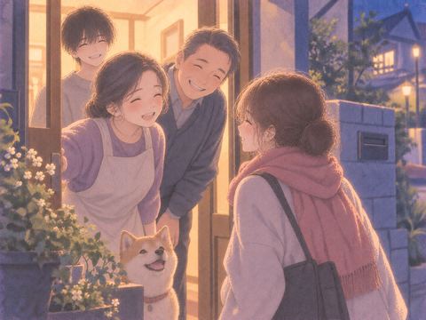 幼馴染の親に懐かしく迎えられる人物