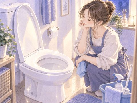掃除を終えて明るく清潔になったトイレ