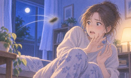 夜の部屋で飛んでくるモザイクの気配から身を引く人物の夢