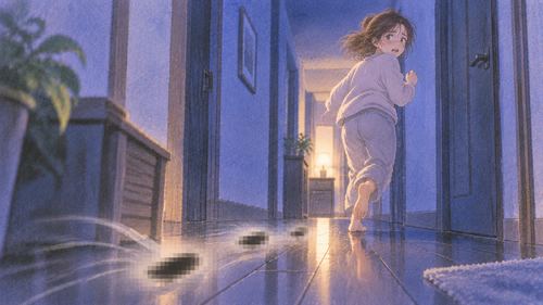 夜の廊下でモザイクの気配から距離を取ろうとする人物の夢