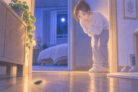 夜の床に動かないモザイクの気配を見つけて立ち止まる人物の夢