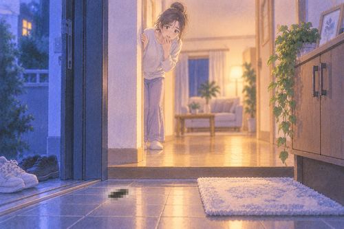 夜の玄関から家の中へ入ったモザイクの気配を見つける夢