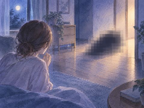 夜の部屋で大きなモザイクの気配を遠くから見つめる人物の夢