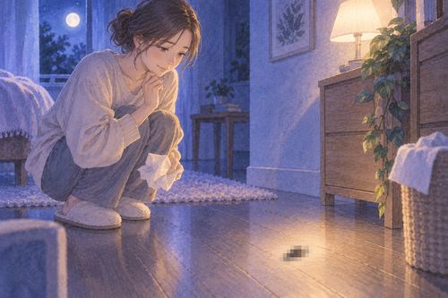 夜の部屋でモザイクの気配を退治したあとにほっとする人物の夢