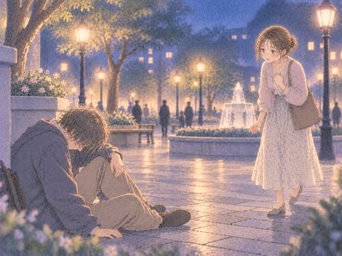 倒れた見知らぬ人を前に戸惑う女性