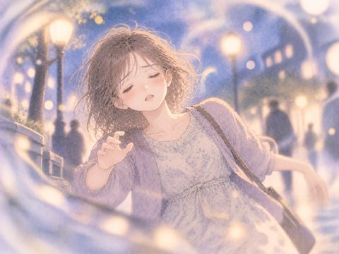 意識が遠のき静かに倒れかける女性