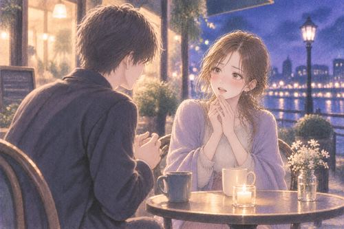 親しい友達から突然告白され驚きながら微笑む女性
