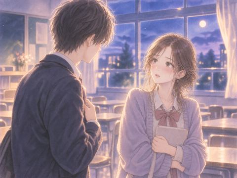 昔の教室の記憶の中で同級生から告白される女性