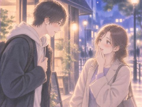 年下の人物からまっすぐ告白され少し照れる女性