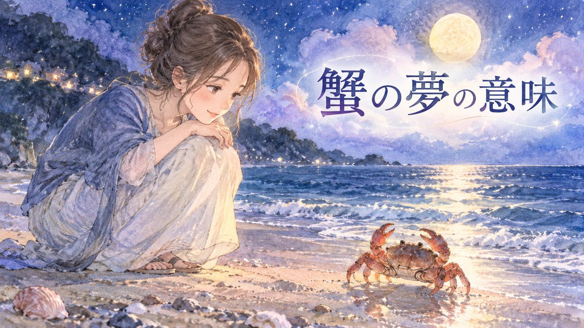 夜の浜辺で蟹を見つめる大人の女性