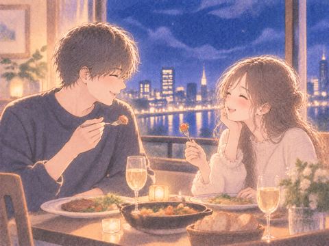 食卓を囲んで楽しく話す男女
