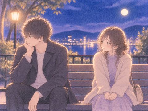 距離を置く男性を寂しそうに見る女性
