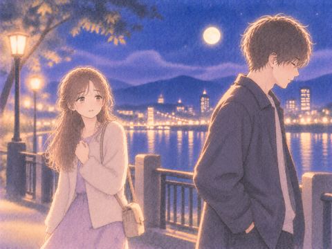 背を向けた男性を不安そうに見る女性