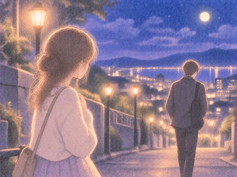 別方向へ歩き出す男性を見送る女性