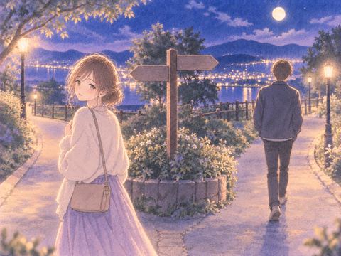 別々の方向へ歩き出す男女