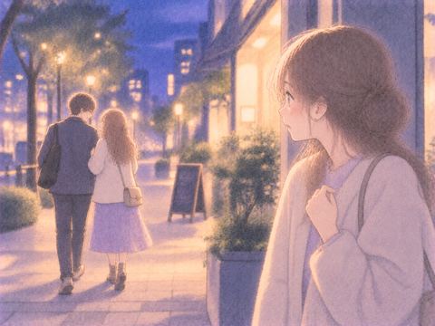 好きな男性と恋人らしい女性を見る女性