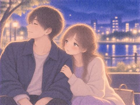 恋人の隣で不安そうな表情をする女性