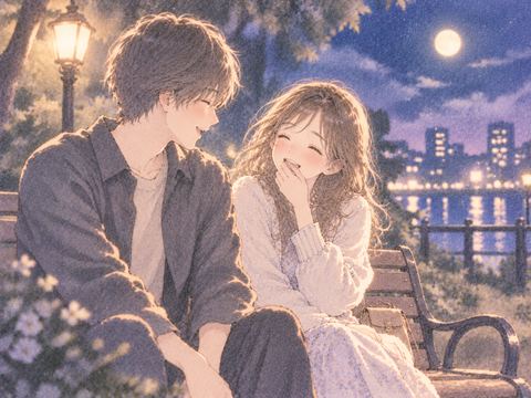 並んで笑いながら話す男女