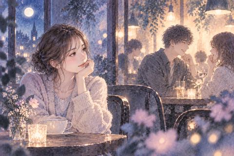 好きな人が別の人と楽しそうに話す姿を見つめる女性