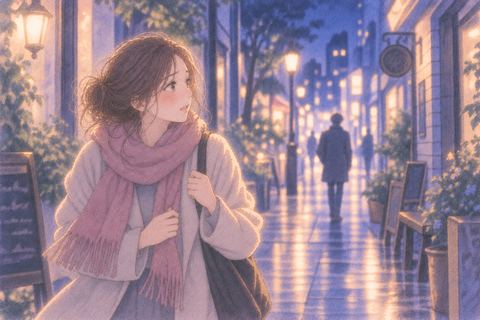 夜の街で好きな人を探して歩く女性