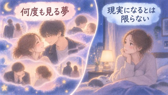 繰り返し現れる好きな人の夢と目覚めた女性を分けて示す図