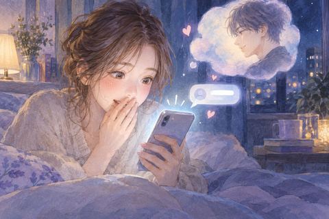夜にスマートフォンへ好きな人から連絡が届き驚く女性