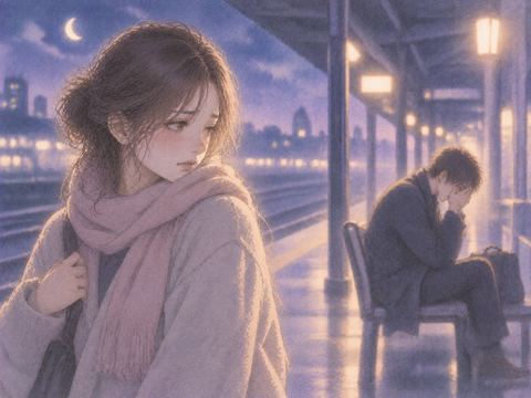 泣く元恋人を少し離れた場所から見つめる女性