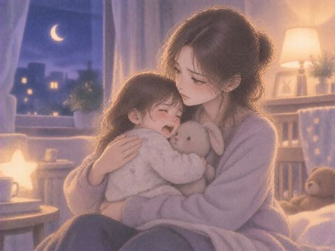 泣く子供を抱き上げて優しくあやす女性