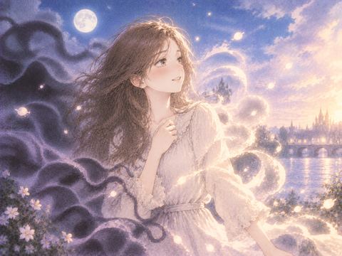 周囲の暗い影が光へほどけ安堵する女性