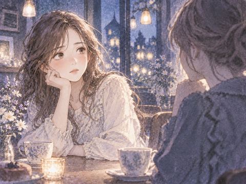 友人と少し距離を置いて向き合う女性