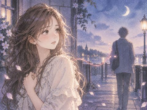 遠ざかる元恋人の影を静かに見送る女性