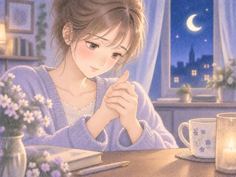 親指をそっと包んで見つめる女性の手