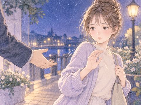 差し出された手から自分の手を引く女性
