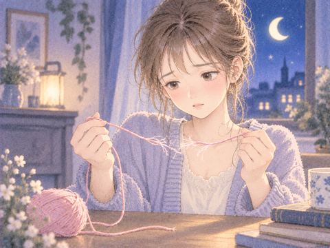 張った糸がほどける前で手を休める女性