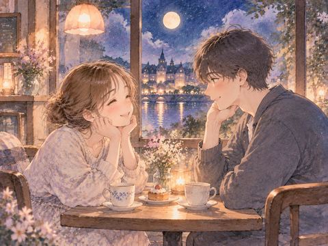 恋人と穏やかに過ごす夜のデート風景