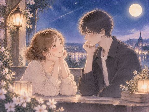 憧れの人物と過ごす夢のような夜の場面
