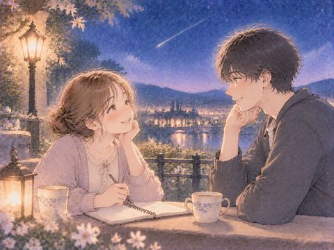 約束を交わす二人の温かな夜の場面
