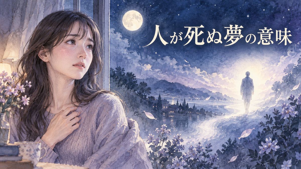 夜の窓辺で不安そうに夢を振り返る大人の女性と淡く遠ざかる人影
